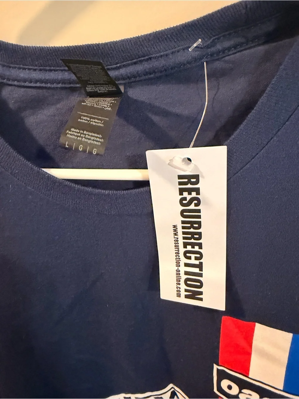 Oasis Navy Knebworth Graphic Tee with Red & Blue Stripes